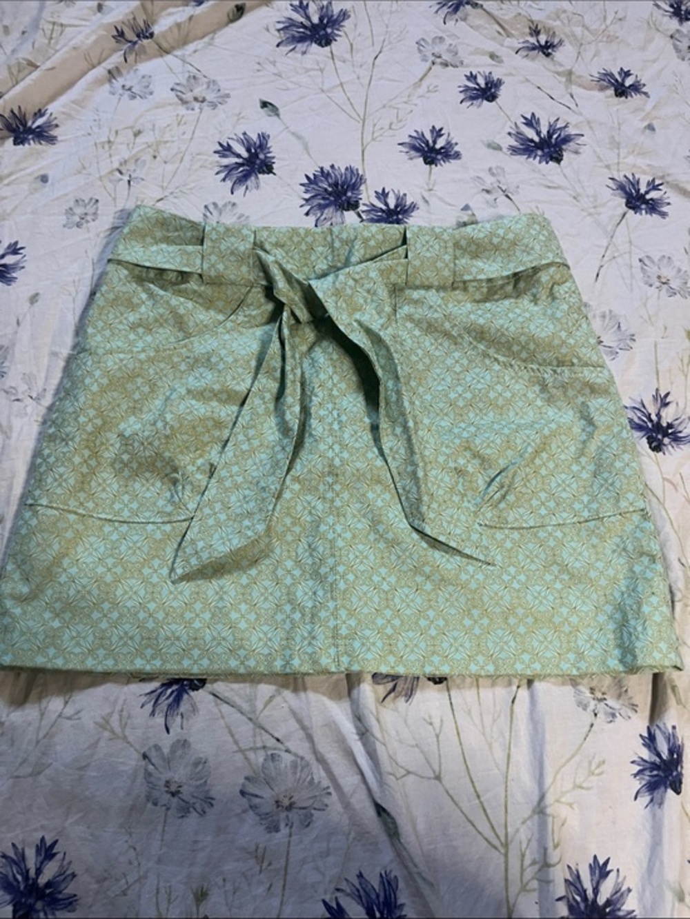 Handmade Mint Green Geometric Tie Waist Mini Skirt Y2K Cottagecore Size XS - Picture 2 of 6